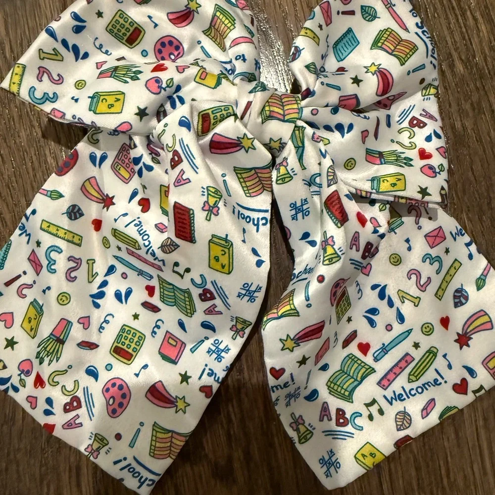 Colorful Kids School Themed Hair Bows Denim and White